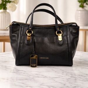Lauren Ralph Lauren Black Satchel Pebbled Leather Like New
